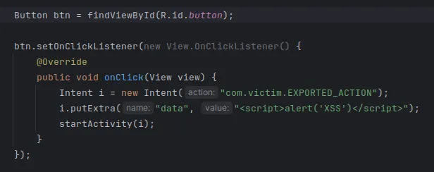 L’application malveillante préparée pour envoyer une donnée contenant du JavaScript
