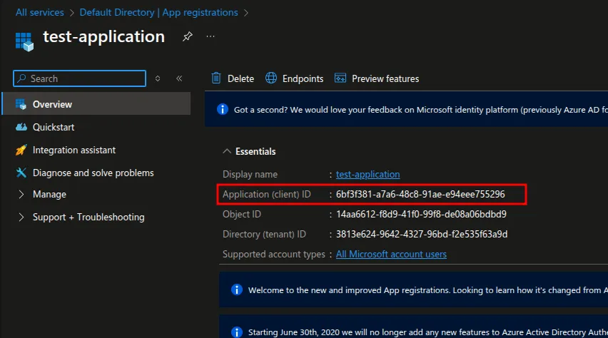Création d’une application dans Azure Entra ID pour en récupérer le Client ID