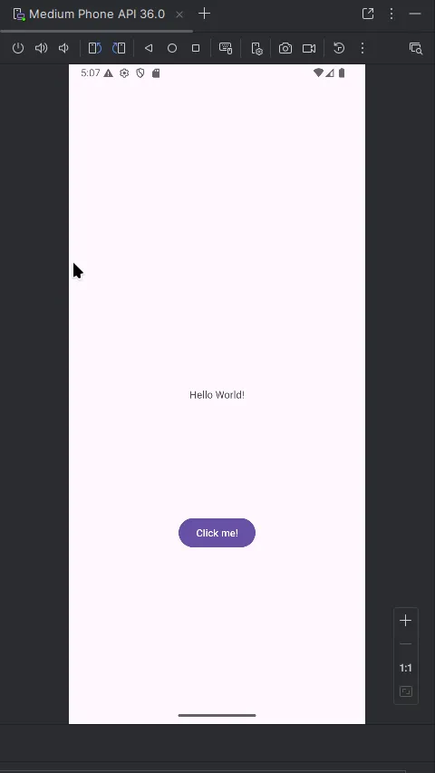 Notre application de démonstration affichant un bouton « Click me! » qui déclenche l’Intent de capture