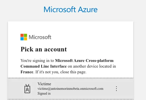 Sélection du compte à connecter sur le site de connexion par code d’appareil de Microsoft