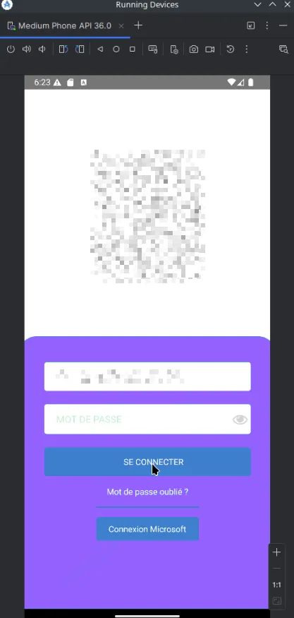 Écran de connexion d’une application mobile proposant l’authentification via Microsoft (OAuth)