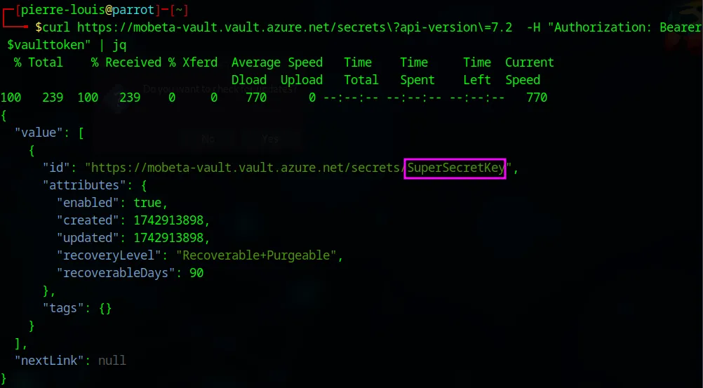 Lecture d’un secret du Key Vault avec le jeton usurpé