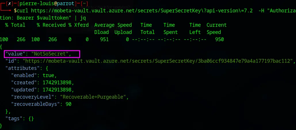Valeur en clair d’un secret extrait du Key Vault