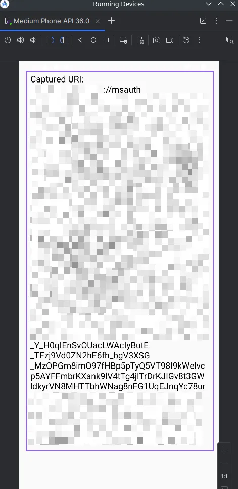 L’application malveillante affiche le code OAuth intercepté