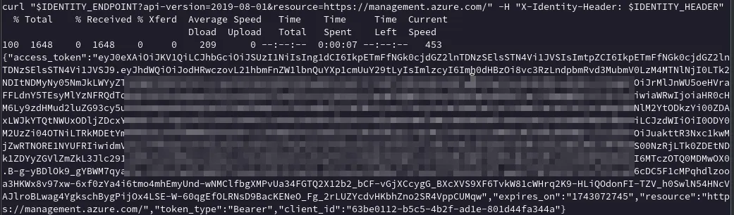 Réponse de l’IMDS renvoyant un JWT d’accès pour la ressource management.azure.com