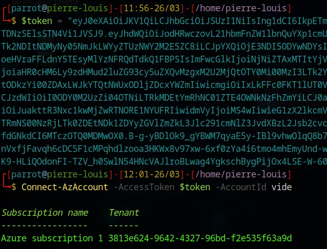 Authentification à Azure avec Connect-AzAccount à l’aide du jeton usurpé