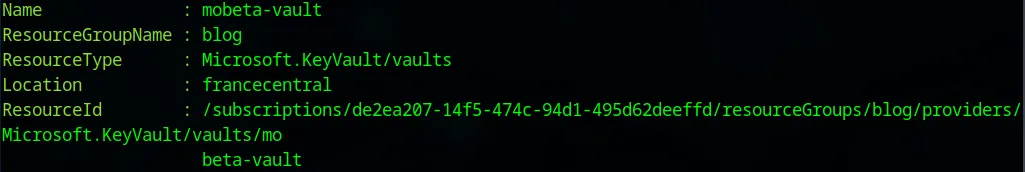 Découverte du Key Vault « mobeta-vault » avec Get-AzResource