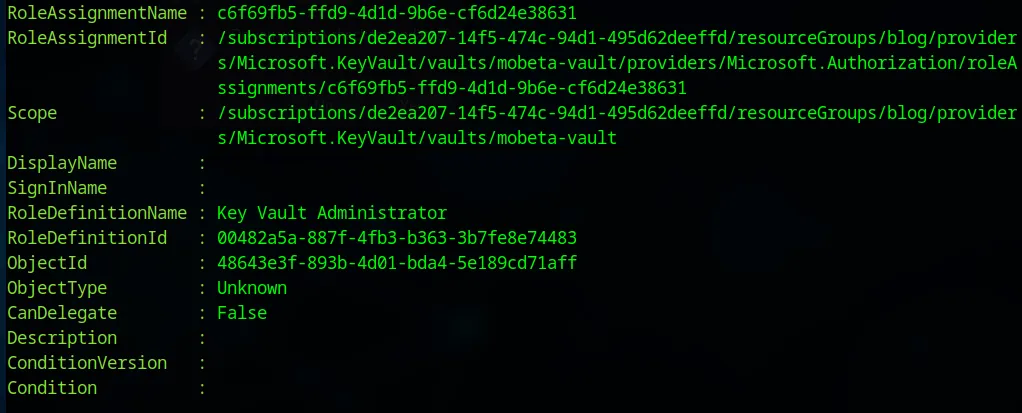 Identité managée disposant du rôle Key Vault Administrator sur « mobeta-vault »
