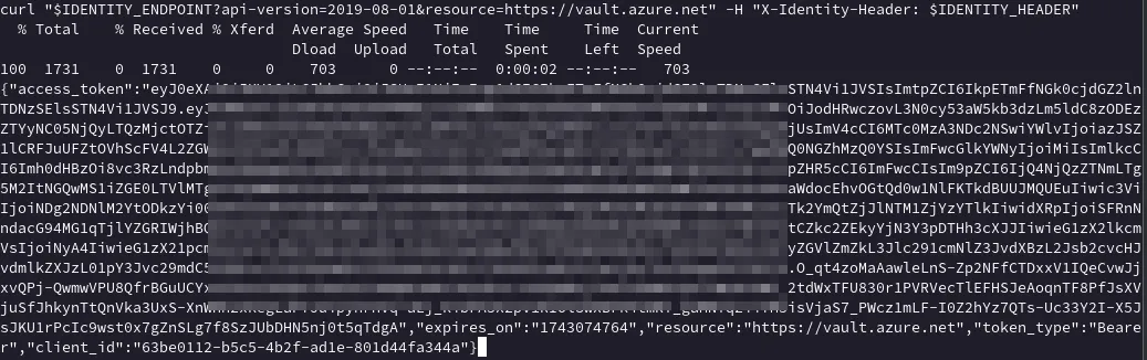 Demande d’un nouveau jeton dont le scope cible l’API Key Vault (vault.azure.net)