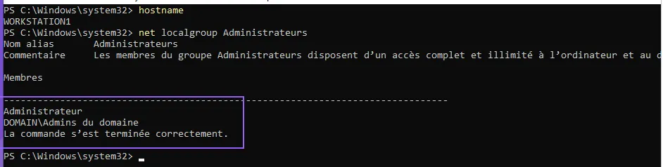 Le compte machine absent du groupe Administrateurs local de la machine